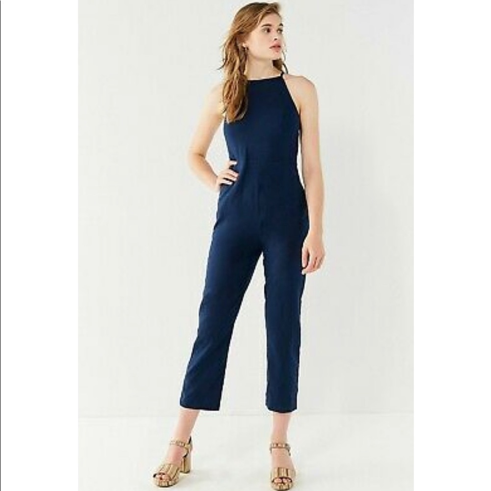 Navy Hattie Linen Jumpsuit Urban Outfitters
